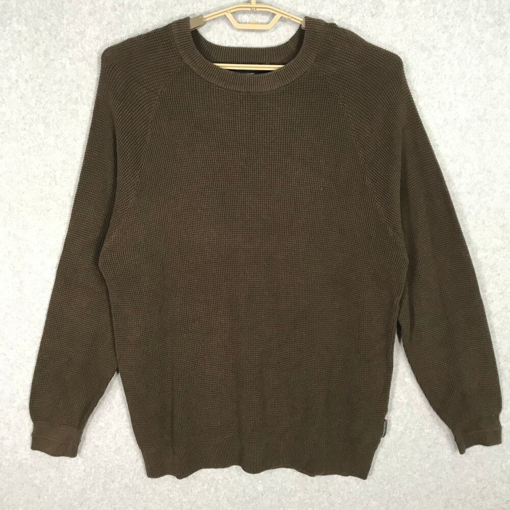 French Connection Waffle Knit Sweater Mens XL Brown Fisherman Thermal Minimalist